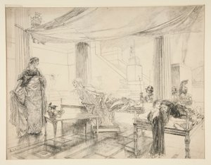 Hermiona błaga Polixenesa (badanie dla .1122) - Akt I, Scena II, Zima autorstwa Edwin Austin Abbey