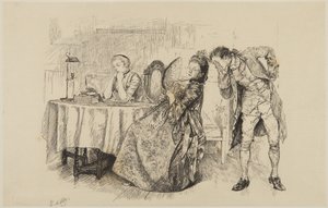 Ilustracja do She Stoops to Conquer Goldsmitha: „Dlaczego więc nie powiesz jej tego od razu?” autorstwa Edwin Austin Abbey