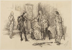 Ilustracja do She Stoops to Conquer Goldsmitha: „Czy dobrze pan zrobił, pomagając ośmieszyć mnie?” autorstwa Edwin Austin Abbey