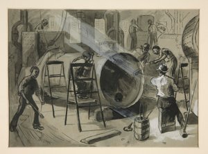 Ilustracja wewnątrz fabryki autorstwa Edwin Austin Abbey