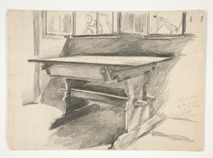 Studium wewnętrzne: Rothenburg, studium gotyckiego stołu autorstwa Edwin Austin Abbey
