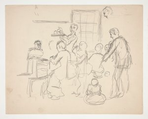 Scena wnętrza restauracji (?) - niezidentyfikowana ilustracja autorstwa Edwin Austin Abbey