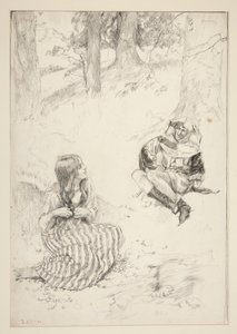 Błazen i kobieta, szkic do The Daffodil Song autorstwa Edwin Austin Abbey