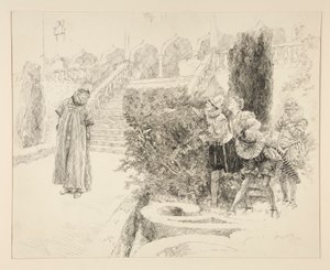 Malvolio znajduje list, ilustrację do aktu II, scena v, Trzech Wieczór autorstwa Edwin Austin Abbey