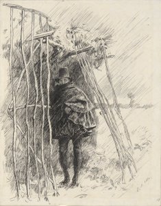Człowiek w deszczu, studium dla ilustracji do autorstwa Edwin Austin Abbey