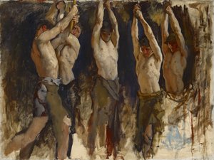 Mężczyźni w kowadle, studium dla The Spirit of Vulcan, c.1904-8 autorstwa Edwin Austin Abbey