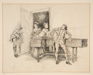 Nan and Piano, ilustracja dla Olivera Goldsmitha autorstwa Edwin Austin Abbey
