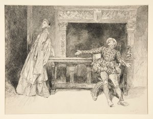 Petruchio przekomarzanie się Katharina, z aktu II, scena I, Poskromienie złośnicy autorstwa Edwin Austin Abbey