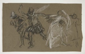 Petruchio ciągnący Katharinę z Poskromienie złośnicy (recto); Szkic postaci siedzącej (verso) autorstwa Edwin Austin Abbey