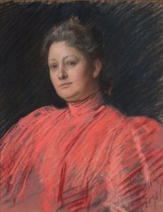 Portret pani Abbey w różowej sukience, długość do pasa autorstwa Edwin Austin Abbey