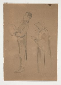 Studia profilowe mężczyzny i starej kobiety (recto); Trzy szkice głów i niezidentyfikowany szkic (verso) autorstwa Edwin Austin Abbey