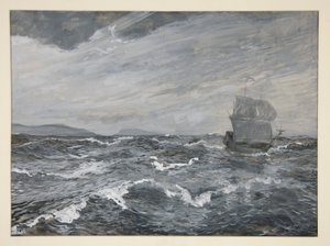 Pejzaż morski z żaglówką autorstwa Edwin Austin Abbey