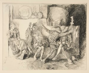 Sir Toby i jego Towarzysze, ilustracja do Aktu II, Scena III, Noc Trzech Króli autorstwa Edwin Austin Abbey