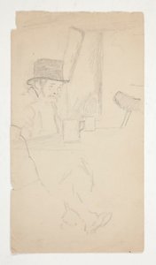 Szkic kalekiego mężczyzny siedzącego przy stole w barze autorstwa Edwin Austin Abbey