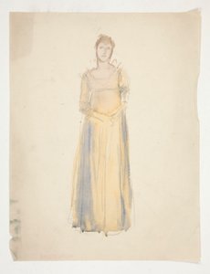 Szkic kobiety (ubranej na żółto) - studium kostiumu do spektaklu? autorstwa Edwin Austin Abbey