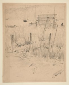 Szkic starego doku, wokół którego rosną chwasty autorstwa Edwin Austin Abbey