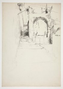 Szkic schodów zewnętrznych (włoska pergola, ilustracja do książki) autorstwa Edwin Austin Abbey