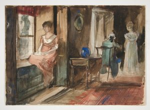 Szkic postaci we wnętrzu autorstwa Edwin Austin Abbey