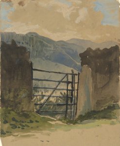 Kamienny mur i brama, szkic autorstwa Edwin Austin Abbey