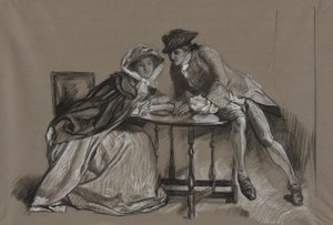 Nauka. Pani i Pan w rozmowie przy stole autorstwa Edwin Austin Abbey