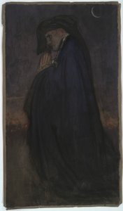 Nauka. Mężczyzna w niebieskim płaszczu, światło księżyca autorstwa Edwin Austin Abbey