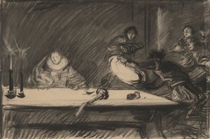 Studium do Petruchia przewraca okonia - Akt IV, scena I, Poskromienie złośnicy autorstwa Edwin Austin Abbey
