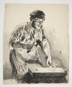 Studium kowala, kucie żelazem - niezidentyfikowana ilustracja autorstwa Edwin Austin Abbey