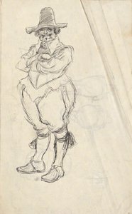 Studium człowieka w XVII w. Strój holenderski - niezidentyfikowany. Studia na odwrocie autorstwa Edwin Austin Abbey