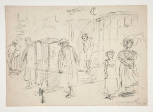 Studium sceny ulicznej z lektykiem. autorstwa Edwin Austin Abbey