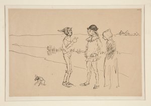Studium dwóch mężczyzn, kobiety i psa z Love autorstwa Edwin Austin Abbey