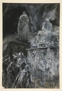 Bankiet, ilustracja do aktu III, scena III, Burza autorstwa Edwin Austin Abbey