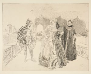 Klaun i Malvolio, ilustracja do aktu I, scena v, Wieczór Trzech Króli autorstwa Edwin Austin Abbey
