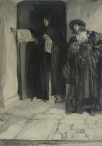 Książę i brat Tomasz, z Miarka za miarkę, akt I, scena III autorstwa Edwin Austin Abbey