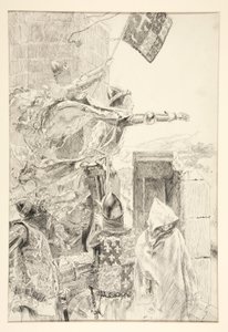 Król na murze zamku Flint; autorstwa Edwin Austin Abbey