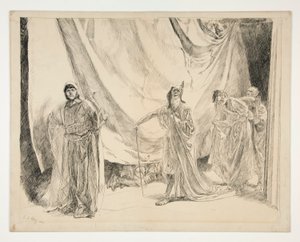 Ponowne wejście graczy, ilustracja do aktu V, scena I, Noc świętojańska autorstwa Edwin Austin Abbey