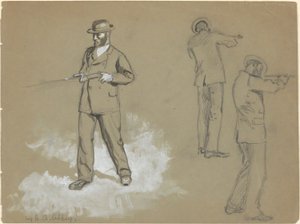 Trzy szkice mężczyzny z bronią (recto); Studia postaci i portret A. S. Wina (?) (verso) autorstwa Edwin Austin Abbey