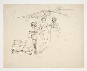 Trzy kobiety przy studni - niezidentyfikowana ilustracja autorstwa Edwin Austin Abbey