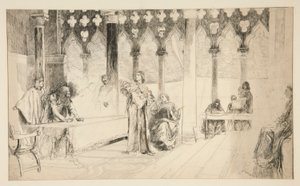 Scena próbna, od Kupca weneckiego autorstwa Edwin Austin Abbey