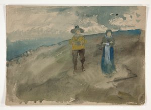 Dwie postacie w krajobrazie (recto); Studium Człowieka autorstwa Edwin Austin Abbey