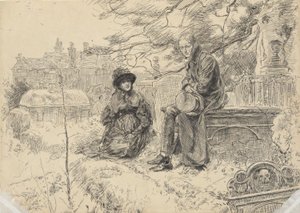 Dwie postacie na cmentarzu autorstwa Edwin Austin Abbey
