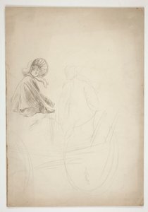 Dwie postacie siedzące na wózku - (niezidentyfikowana ilustracja) autorstwa Edwin Austin Abbey