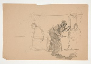 Niezidentyfikowana ilustracja- Studium kuchni z figurą autorstwa Edwin Austin Abbey