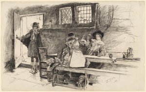„Will zaprowadził ją do wina”, ilustracja do „Phillada Flouts Me” autorstwa Edwin Austin Abbey