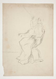 Kobieta siedząca na krześle (recto); Dwa niezidentyfikowane szkice architektoniczne (verso) autorstwa Edwin Austin Abbey