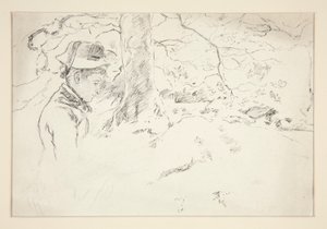 Kobieta siedząca w ogrodzie - niezidentyfikowana ilustracja autorstwa Edwin Austin Abbey