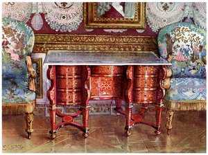 Stół do pisania pod kolanem i pozłacane fauteuils, 1910 autorstwa Edwin Foley