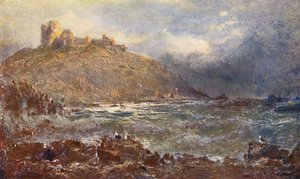 Zamek Criccieth (kolorowa litografia) autorstwa Edwin Hayes