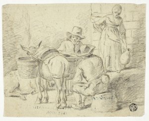 Mężczyźni i osły, kobieta z dzbanem autorstwa Edwin Henry Landseer