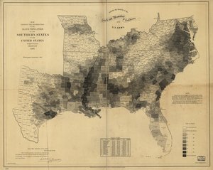 Mapa przedstawiająca rozmieszczenie populacji niewolników w południowych stanach Stanów Zjednoczonych, opracowana na podstawie spisu ludności z 1860 r autorstwa Edwin Hergesheimer