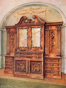 Rzeźbiony, zamknięty regał mahoniowy — styl chippendale — wpływy francuskie autorstwa Edwin John Foley